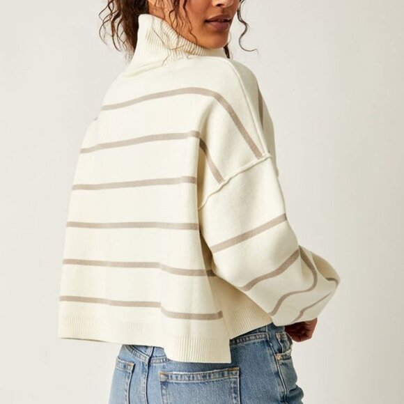 Free People Paulie Stripe Turtleneck Sweater New with tags! Oversized sweater - Picture 2 of 14